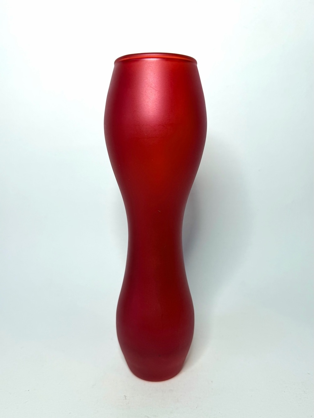 1990s IKEA Red Frosted Glass Vase – Made in Poland